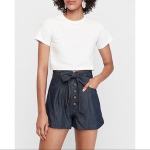 EXPRESS High Waisted Denim Sash Tie Shorts